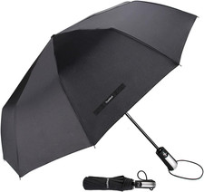 Tradmall Travel Umbrella Windproof with 46 Inches Large Canopy 10 Reinforced Fib