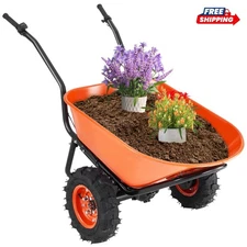 Electric One-Wheel Wheelbarrow – 7 Cu Ft Powered Dump Cart, 573 lbs Capacity