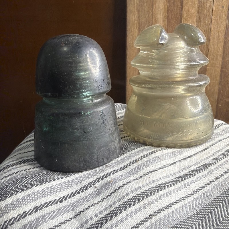 Hemingray transposition Glass Insulator BLUE AQUA Clear Set 2 JJ