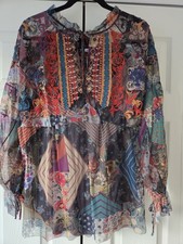 NWT Johnny Was Biya Ilyana Mesh Embroidered Blouse Boho Top Long Sleeve Medium