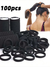 100pcs Black Hair Ties Seamless Cotton Elastic Bands Ponytail Holders No Damage