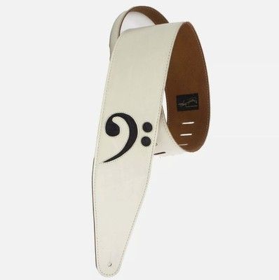 Henry Heller Deluxe Leather Guitar Strap, 3'' Wide, Bone White w/ Bass Clef