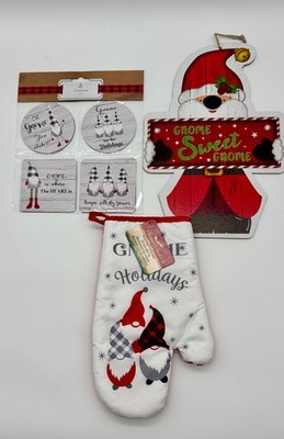 Christmas Gnome Holiday Set   Coasters, Oven Mitt & Wall Plaque