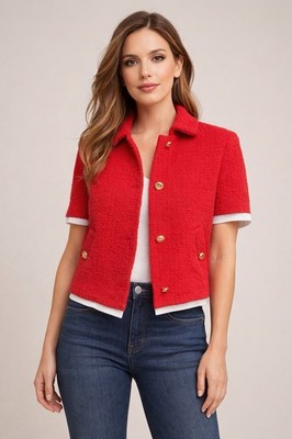 Zara Red Textured Gold Button Jacket Sz Xs