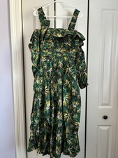 ULLA JOHNSON Floral Caprice Off-the-shoulder  Dress color Green