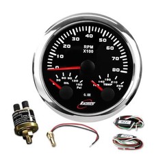 85mm Gauge - Dial  3-3/8", 8000 3in1 Tachometer Oil Pressure Water Temp Black