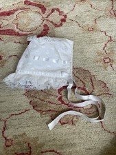 Vintage White Ribbon Lace Ruffle Baby Girl Bonnet DedicationChristeningGift 3/6M