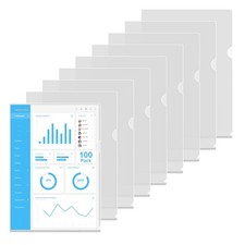 HOUYEE 100 Pack Heavy Duty Clear Document Folders, LType Folder Plastic Paper...