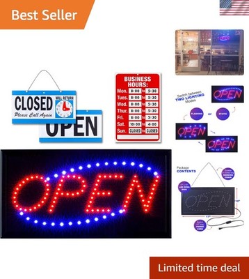 Modern LED Open & Closed Sign Set with Business Hours - Easy Wall Mount Design
