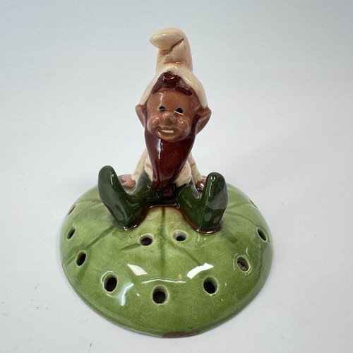 Vintage Ceramic Elf/Dwarf Flower Frog 4" Tall