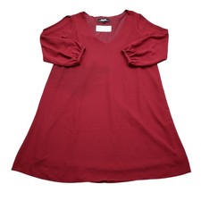 Lulus Dress Womens S Red Shift V Neck Long Sleeve Lined Pullover Elastic Cuffs
