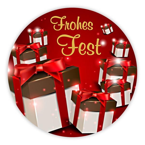 Weihnachtsaufkleber Frohes Fest Mit Geschenken Rund Ø 30 Mm 100 StüCk Auf Rolle-image