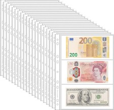 20 Sheets Currency Pages for Paper 20 Sheets 3 Pockets/Sheet , Transparent