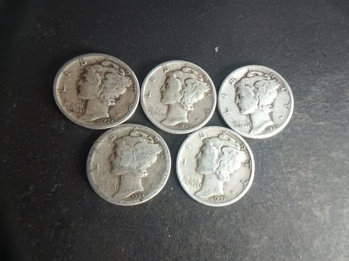 5 Different Mercury Silver Dimes