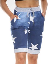 Womens Shorts Printed 3/4 Long Trousers Pants Stretch Denim Knee Length