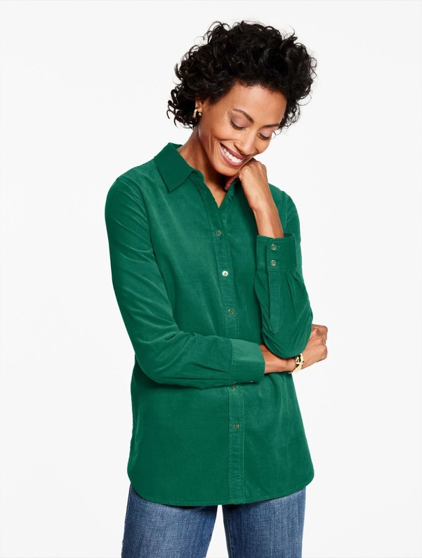 TALBOTS DARK GREEN CORDUROY MODERN CLASSIC SHIRT 1X