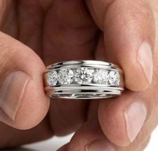 Lab Grown Diamond 2.00Ct ROUND Channel Setting Men's Wedding Ring 14k White Gold