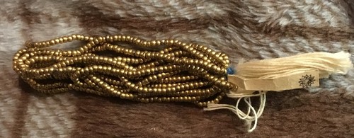 Vntg Czech. Glass Seed Beads Approx 1 MM/Gold Shiny /PaperTag#8 Flower Back