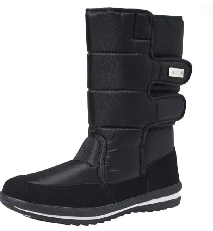 Shenji Men's Hook and Loop Fastener Mid-Calf Snow Boots H1038
