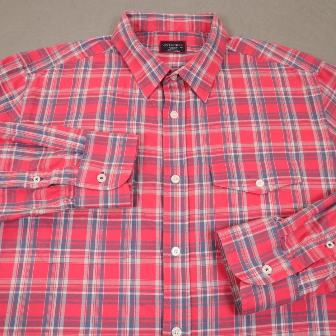 UNTUCKit Plaid Button Shirt Mens XL Red Long Sleeve Slim Fit Cotton Casual