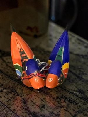 Vintage Korean Wedding Ducks Hand Carved Painted Wood Folk Art Nice PAIR!!!!!!!!