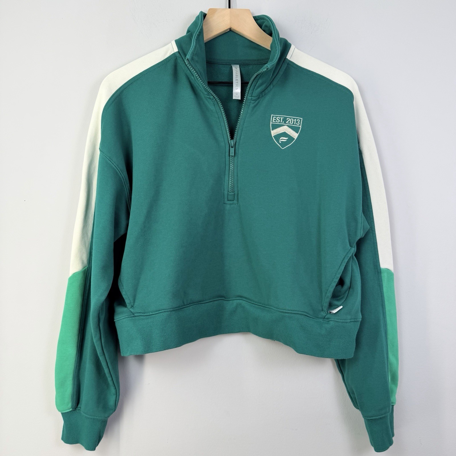 Fabletics Cropped Quarter Zip Pullover Green Colo… - image 1