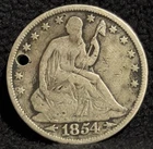 1854 US Seated Liberty Half Dollar 50C Silver Coin- Hole