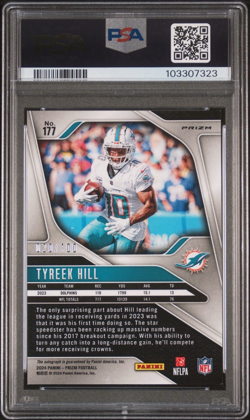 2024 Panini Prizm Tyreek Hill #177 Autograph Choice PSA 8.5 view 2