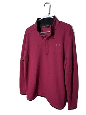 Under Armour Golf Pullover Mens XL Maroon ColdGear 1/4 Snap Loose Fit Mock Neck