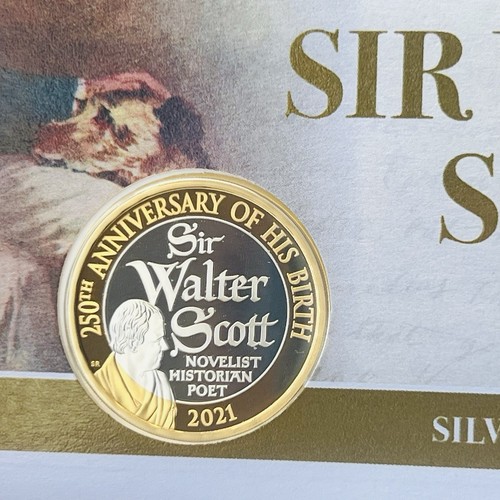 Royal Mint Sir Walter Scott 2021 prueba de plata £2 dos libras cubierta de moneda 1 de 250 - Imagen 3 de 5