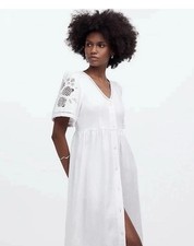 Madewell Cassie Linen Midi Dress M Eyelet White French Fiviera Coastal Cowgirl