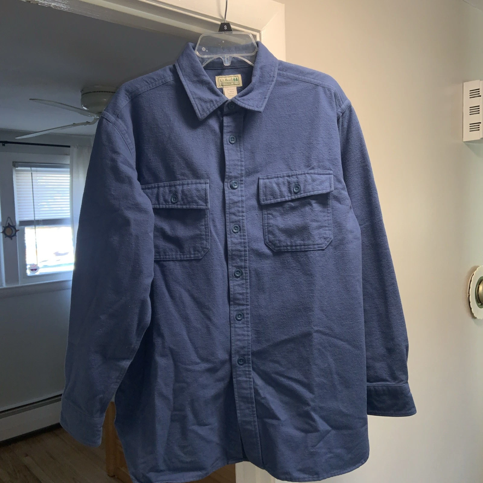 L.L. Bean Men Wedgewood Blue 0 Mt03 Chamois Flannel Hike Button Shirt Nice