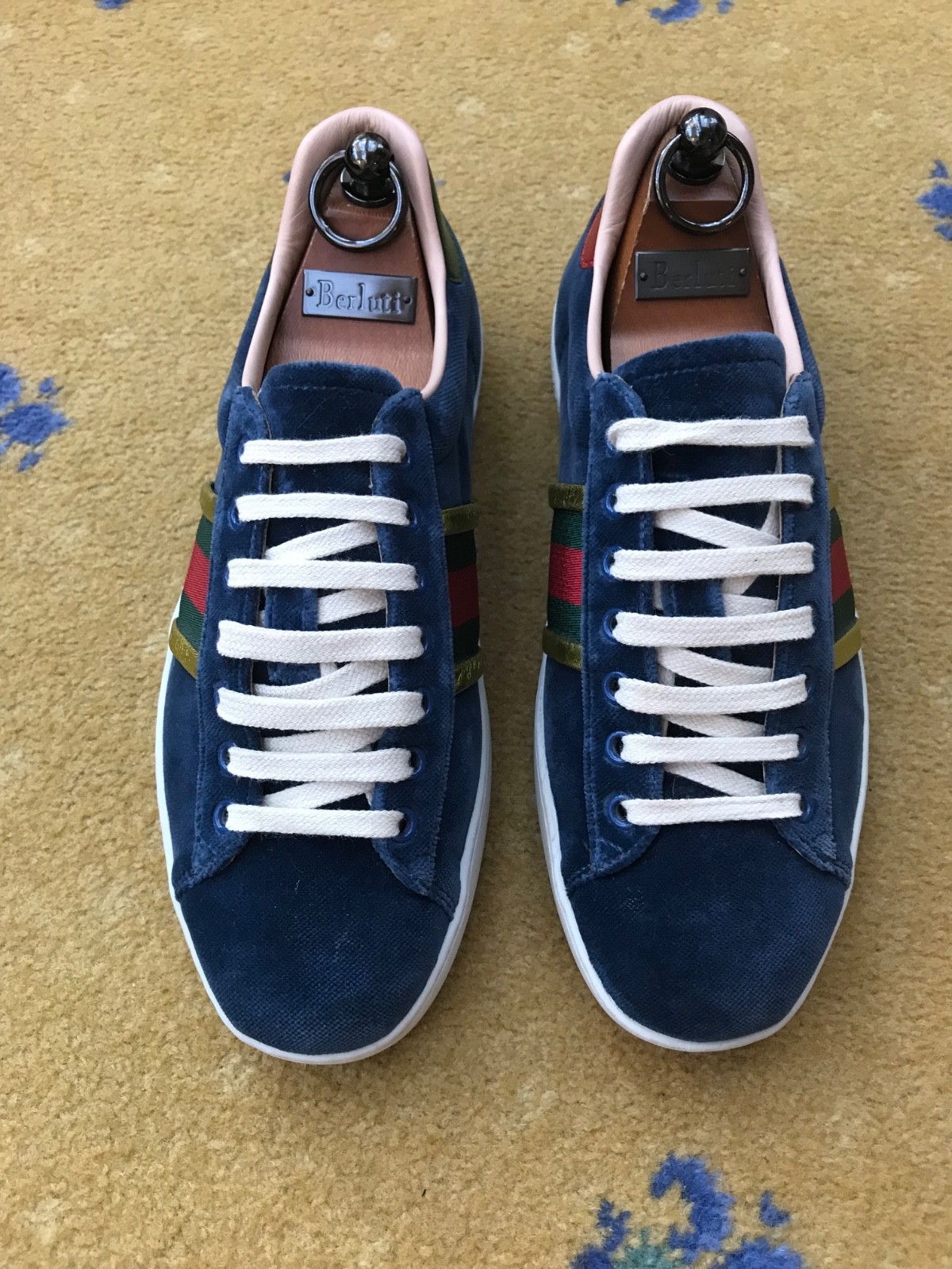 Gucci Ace Velvet Blue Web Red Trainers Sneakers Shoes Mens UK 5.5 US 6.5 EU 39.5 thumbnail 7