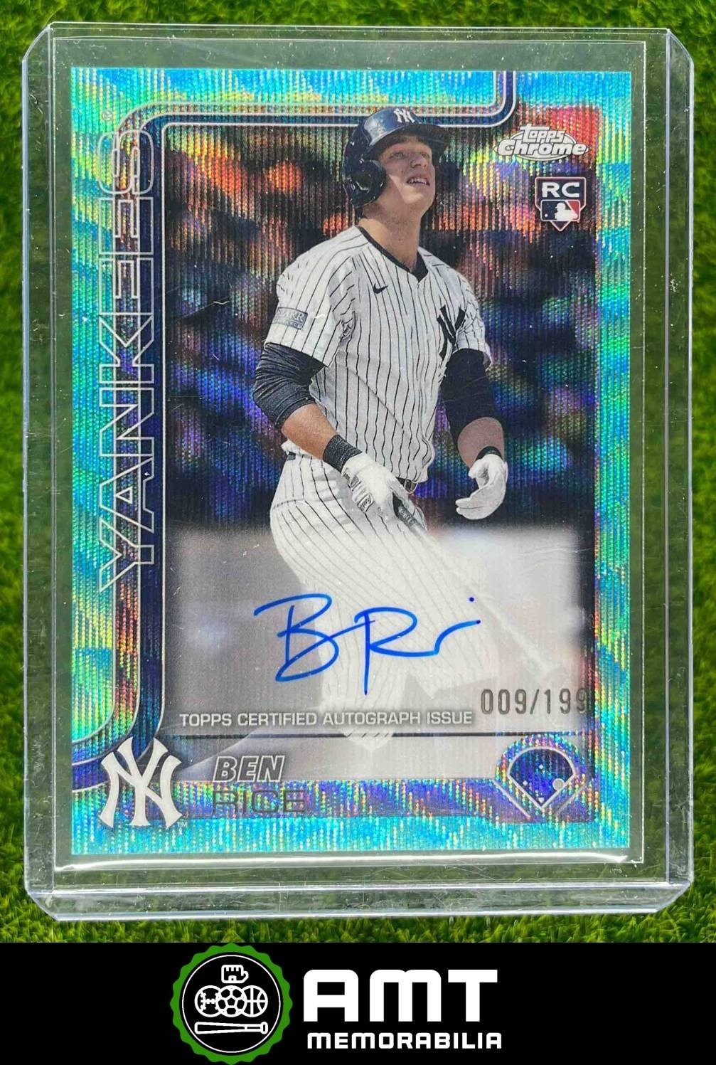 Ben Rice Rookie Auto 9/199 2025 Topps Chrome RC Aqua Wave Yankees #RA-BR