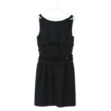 CHANEL Dress Wool Black CC Auth BA13646SAM
