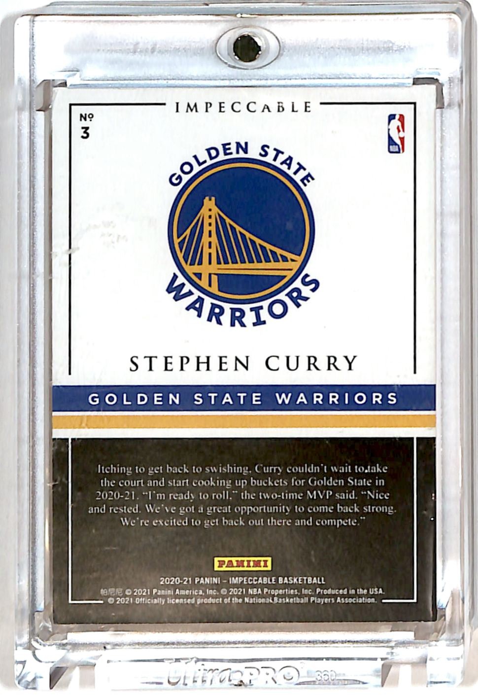2021-22 Panini Impeccable 14k Gold LOGOMAN 3/10 Stephen Curry #3 R6220J view 2