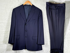 Ermenegildo Zegna TROFEO 2 Pc Suit Pant Navy Pinstripe 3-Button Wool Italy US 44