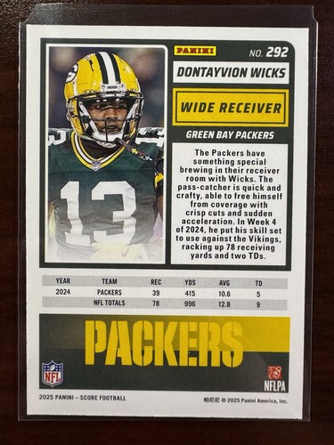 Fútbol americano 2025 #292 Dontayvion Wicks - Green Bay Packers - Imagen 2 de 2