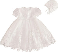 NWT Baby Girl White Christening/Baptism Dress, Floral Embroidered Lace, 9-12mth