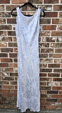Vintage Y2K Silver Lilac Floral Jacquard Maxi Dress Formal Evening Gown Size M/L