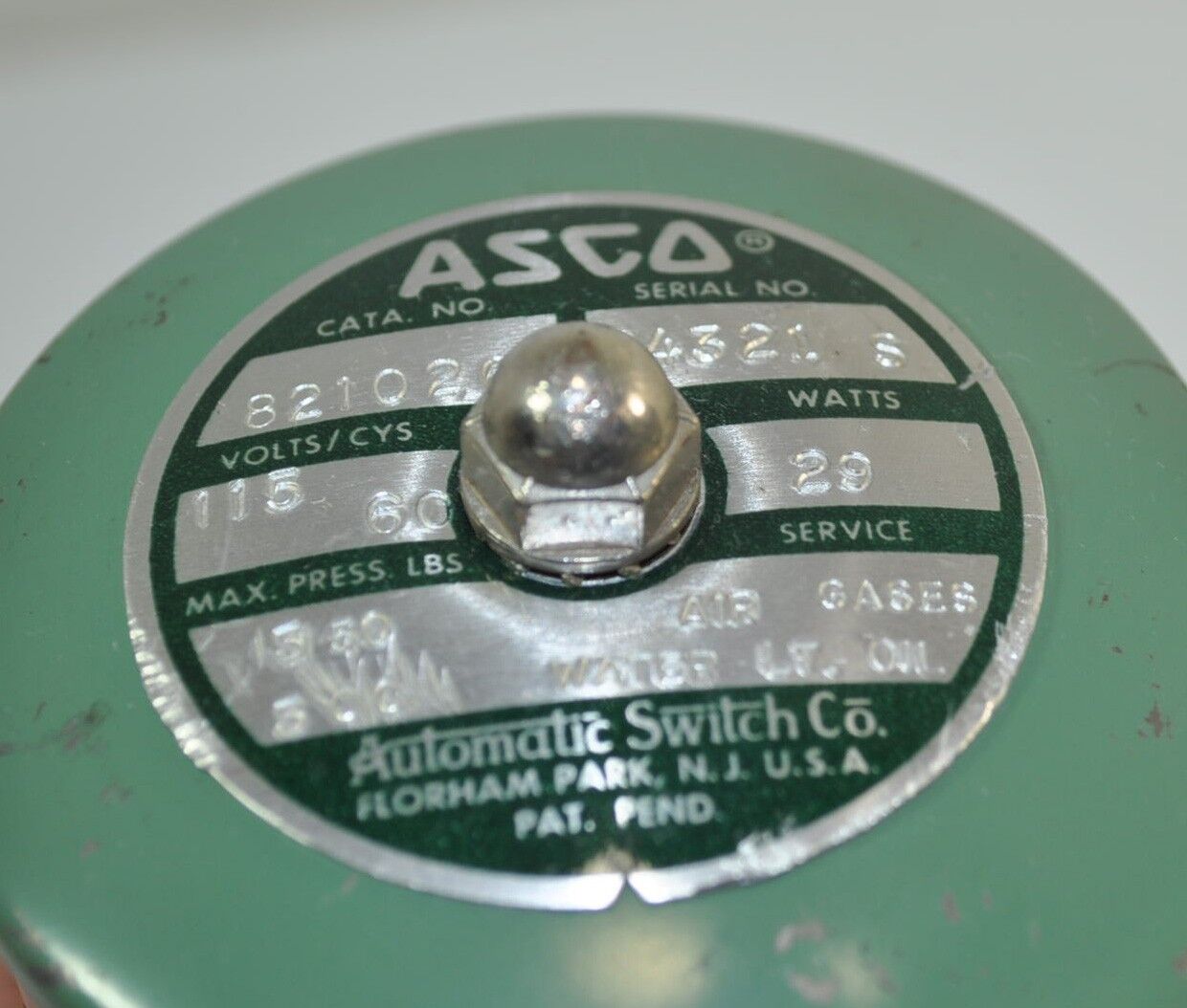ASCO Air-Gases-Water-Light Oil Solenoid Valve Model# 821026 Obfite, najnowsze dzieło