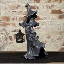 Cracker Barrel Black Resin Witch With LED Lantern New 2023 Halloween Decor