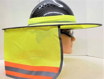 Yellow Hard Hat Sun Shade Visor Full Brim Mesh Neck HI VIS REFLECTIVE STRIPE