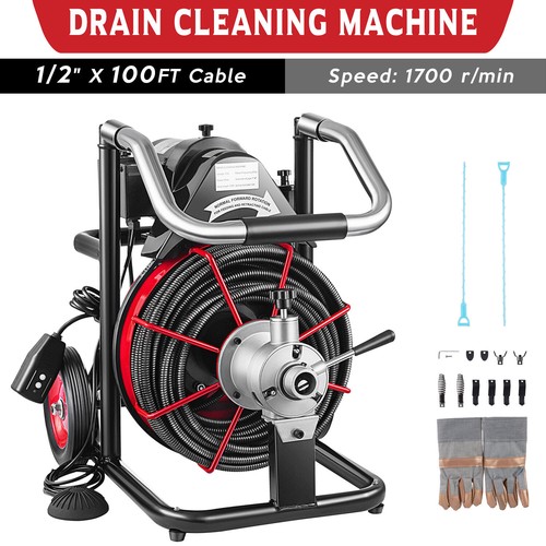 Drain Cleaning Machine 1/2" x 100 Ft Drain Cleaner Machine 550W w