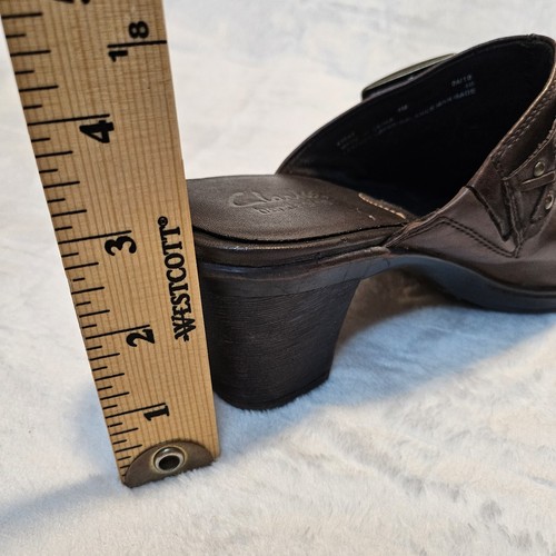 Clarks Womens 9 Bendables Mules Slide Clogs Buckle Brown Leather Comfort Heels - Picture 8 of 9