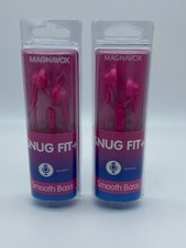 2 pack Magnavox Snug Fit In Ear Headphones Smooth Bass Handsfree Pink
