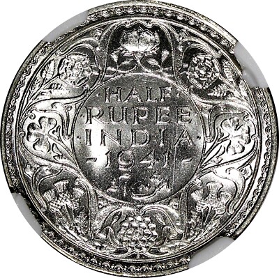 India-British George VI Silver 1941 (B) 1/2 Rupee Bombay NGC