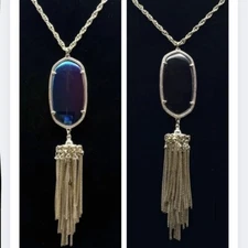 Kendra Scott Black Iridescent Rayne Gold Tassel Pendant Necklace Rare