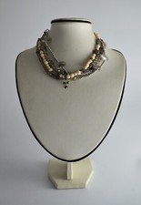 N8604 COLLANA 4 FILI 48 cm FIOCCHI FARFALLE OSSO SINTETICO VETRO