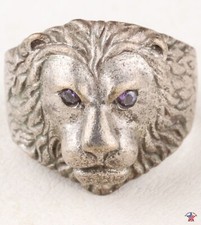 Lion ring Animal king head Brutal jewelry mens signet Attack band gift Antique b